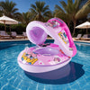 Salvagente gonfiabile per bambini 1-5 anni con tettuccio parasole staccabile, dimensioni 70x53 cm, disponibile in 4 fantasie colorate per mare e piscina.