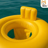 Salvagente giallo per neonati 6-12 mesi con seduta a mutandina, poggiatesta integrato e doppia camera d'aria circolare per massima stabilità in piscina.