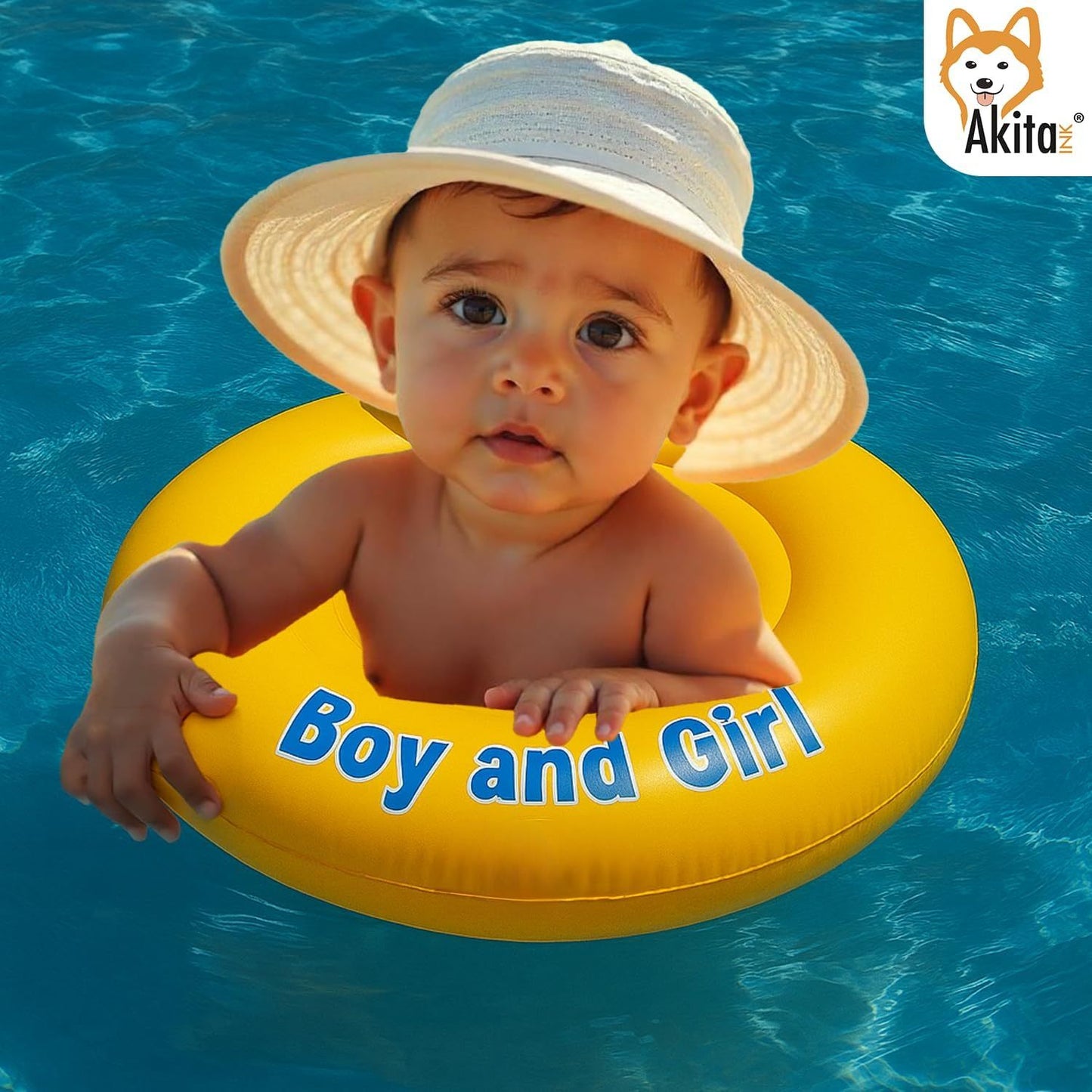 Salvagente giallo per neonati 6-12 mesi con seduta a mutandina, poggiatesta integrato e doppia camera d'aria circolare per massima stabilità in piscina.