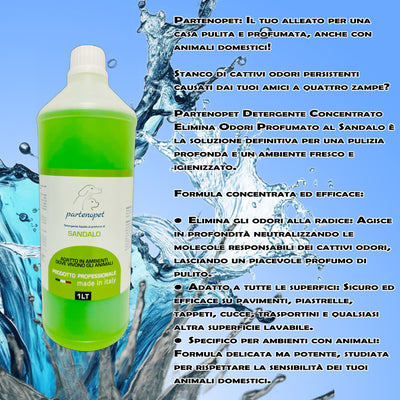 Partenopet Detergente Concentrato Elimina Odori per Tutte le Superifici Specifico per Ambienti con Animali al Sandalo 1 L - Partenopet