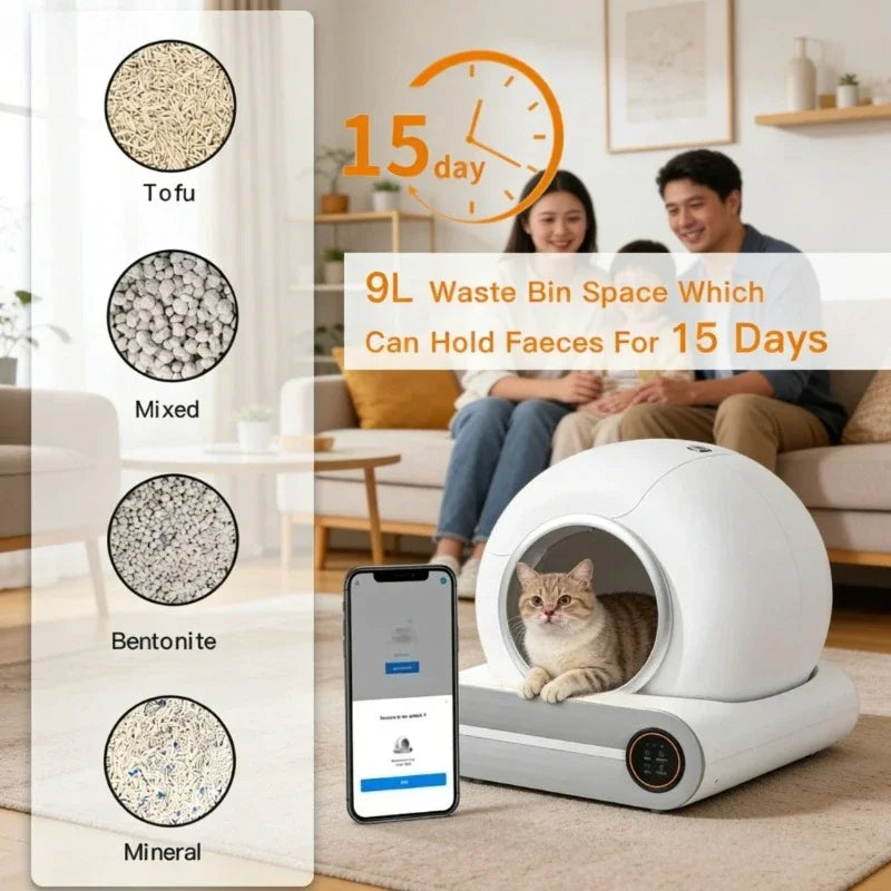 Smart Self-Cleaning Cat Litter Box 65L – Lettiera Automatica Autopulente Extra Large Chiusa con Controllo App (Arenero Gato Inteligente)