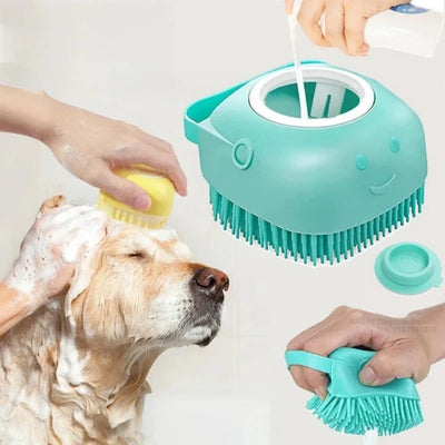 Spazzola da Bagno e Massaggio 3-in-1 per Cani e Gatti | Dispenser Shampoo in Silicone Morbido | Spazzola Gomma per Toelettatura e Pulizia Profonda