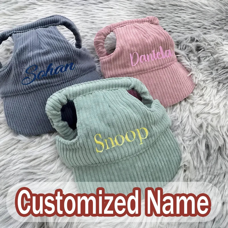 Cappello Personalizzato per Cani e Gatti con Nome Ricamato | Regolabile in Velluto a Coste