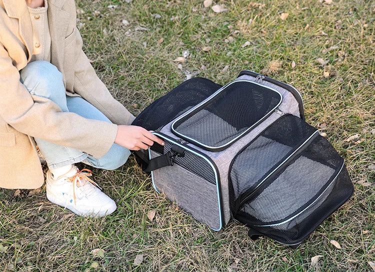 Trasportino Espandibile per Cani Piccoli e Gatti – Borsa Pieghevole Traspirante S/L