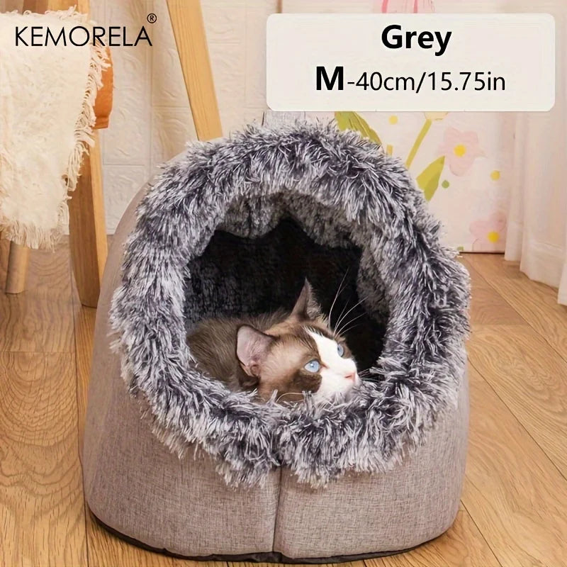 KEMORELA Cuccia Igloo Invernale per Gatti – Casetta Calda e Morbida in Peluche – Taglie M e L