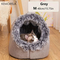 KEMORELA Cuccia Igloo Invernale per Gatti – Casetta Calda e Morbida in Peluche – Taglie M e L – Grey M