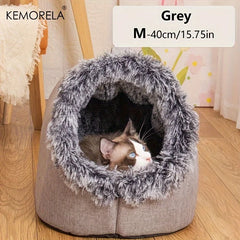 KEMORELA Cuccia Igloo Invernale per Gatti – Casetta Calda e Morbida in Peluche – Taglie M e L – Grey M