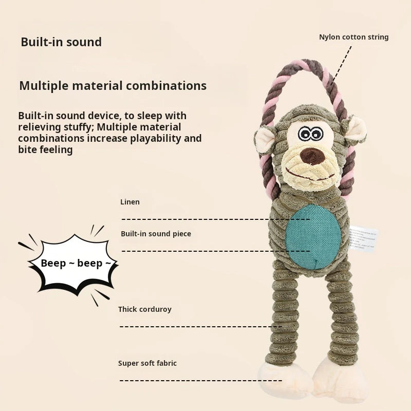 Gioco Premium per Cani | Peluche Animale (Scimmia/Leone/Elefante) con Corda in Nylon Resistente e Squittio