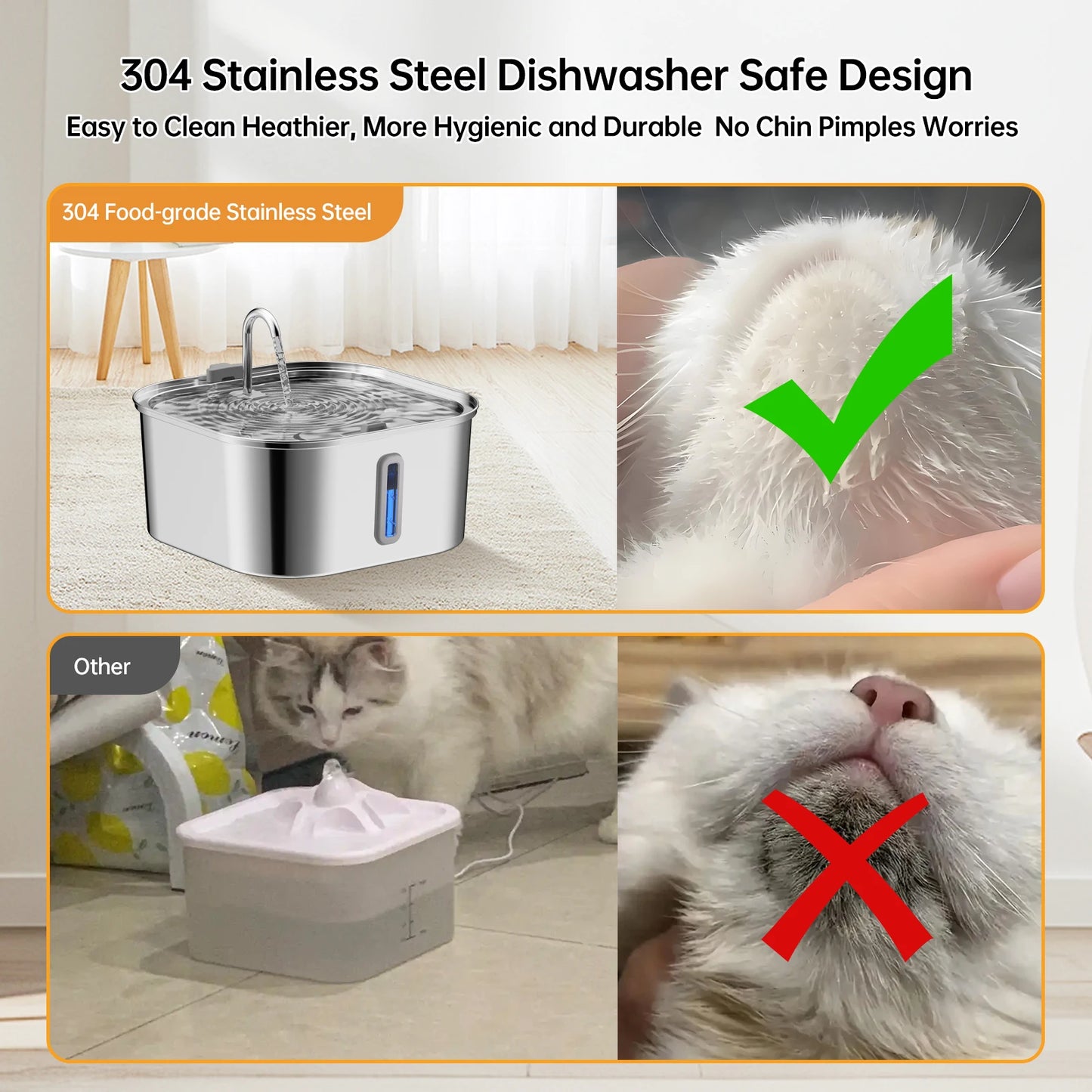 Fontanella per Cani e Gatti 14L in Acciaio Inox 304 con Filtro e Indicatore Livello Acqua