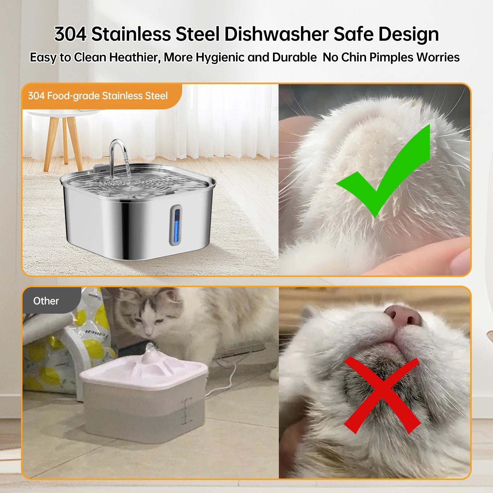 Fontanella per Cani e Gatti 14L in Acciaio Inox 304 con Filtro e Indicatore Livello Acqua