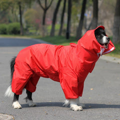 Impermeabile per Cani 4 Zampe con Cappuccio – Tuta Antipioggia per Cani Piccoli, Medi e Grandi – Red