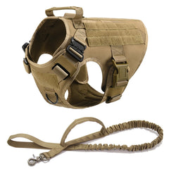 Pettorina Tattica per Cani Grandi MOLLE Regolabile con Maniglia e Attacchi Guinzaglio – Brown 2 piece set