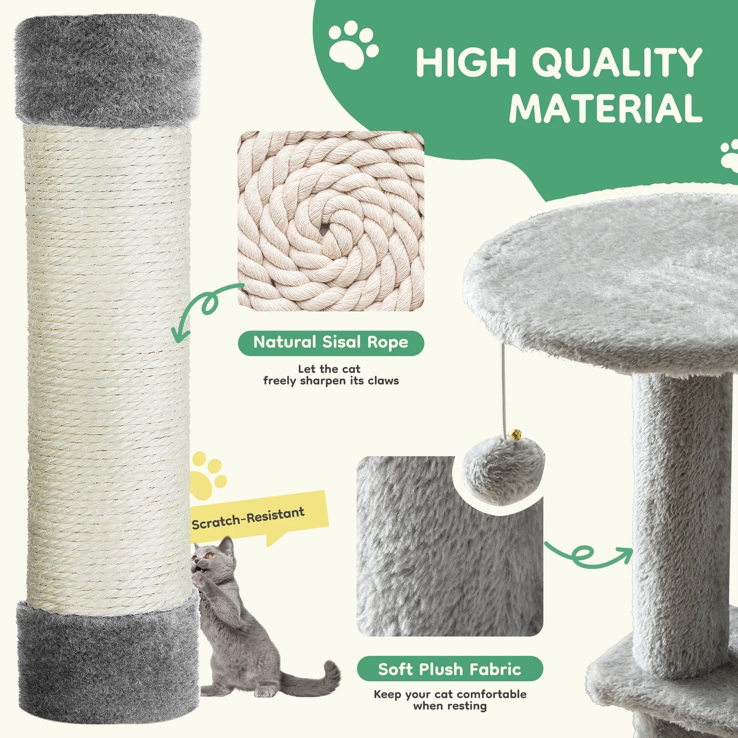 Tiragraffi per Gatti Multi-Livello 112 cm con Cuccia, Amaca, Piattaforme e Tiragraffi in Sisal