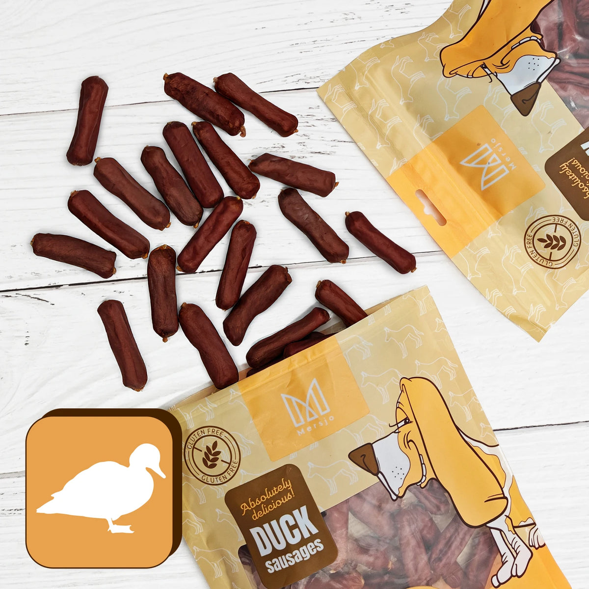 Salsicce Essiccate all’Anatra per Cani MERSJO 500 g – Snack con 90% Anatra