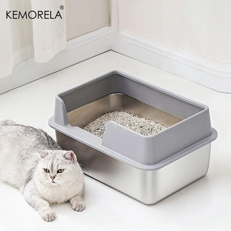Lettiera per Gatti in Acciaio Inox con Pareti Alte Anti-Sabbia | Taglie S e L