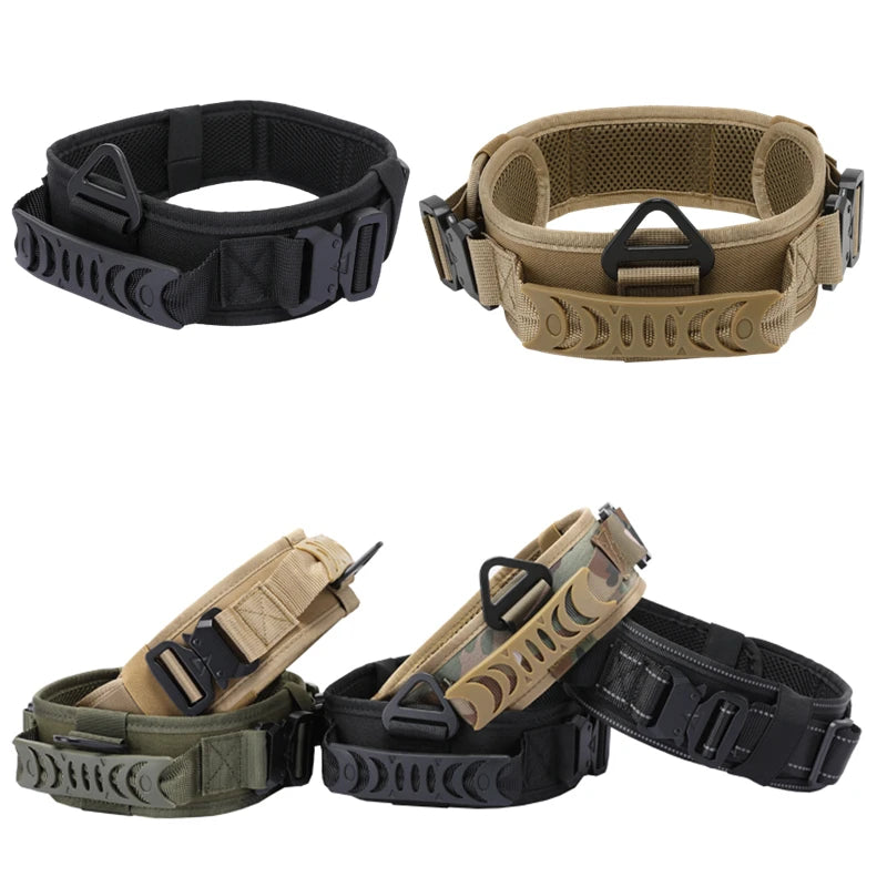 Collare Tattico per Cani Grandi in Nylon 1000D con Doppia Fibbia Metallica e Maniglia