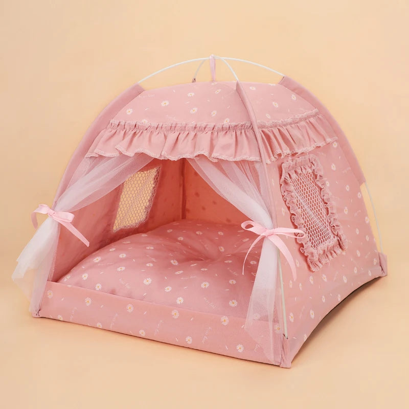 Cuccia Tenda Pieghevole per Gatti – Casetta Portatile 4 Stagioni con Tappetino Fresco – Nido Traspirante per Animali Domestici