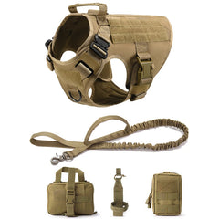 Pettorina Tattica per Cani Grandi MOLLE Regolabile con Maniglia e Attacchi Guinzaglio – Brown 5 piece set