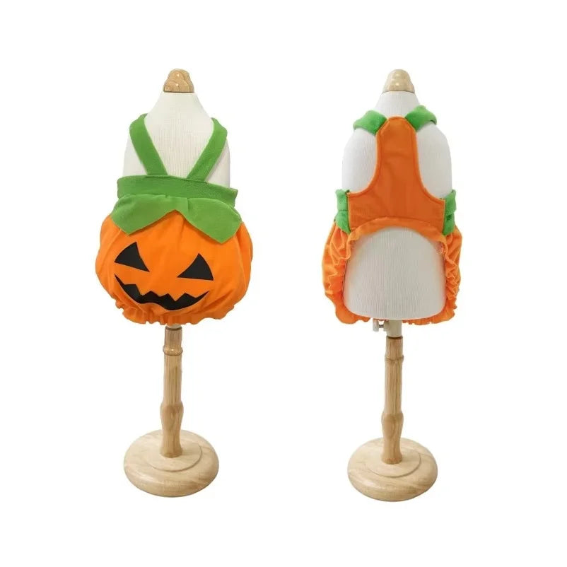 Costume Zucca Halloween per Cani e Gatti – Vestito Arancione Regolabile