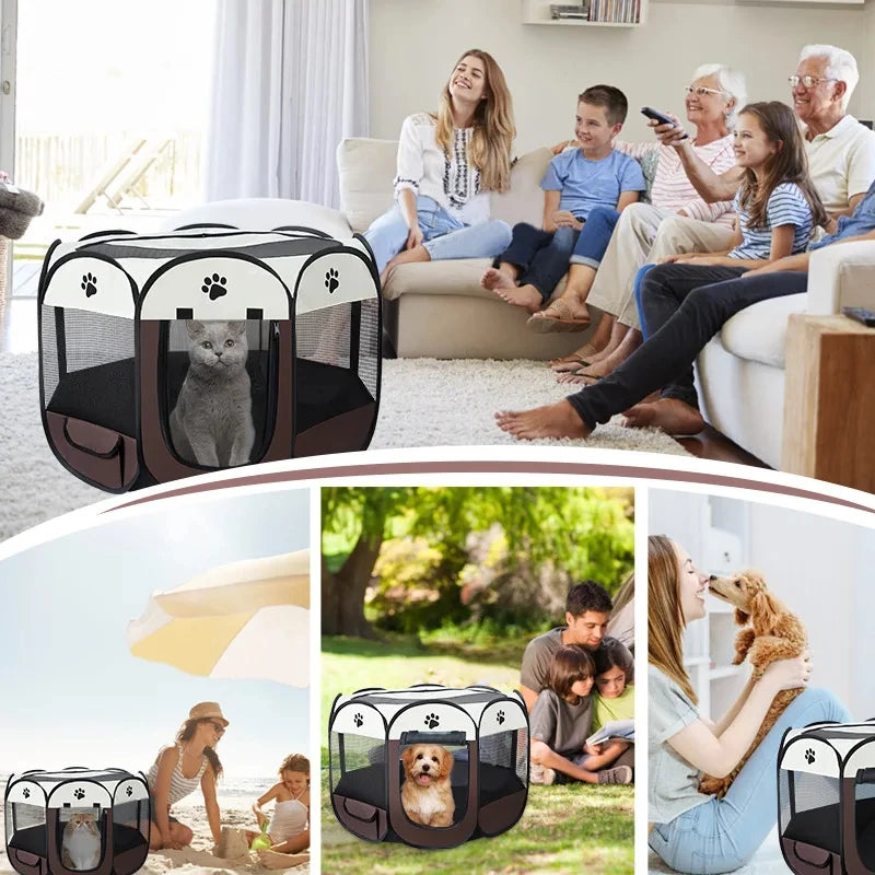 Recinto Pieghevole per Cani e Gatti | Box Ottagonale in Tessuto Oxford Traspirante e Portatile