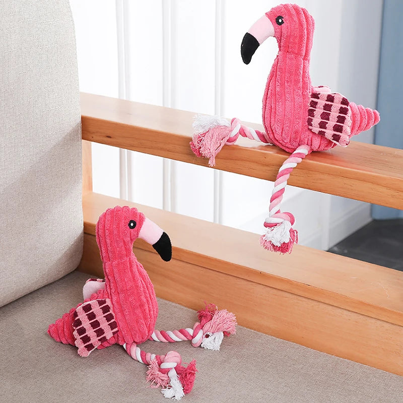 Gioco Peluche per Cani con Squeaker e Corda | Fenicottero Interattivo