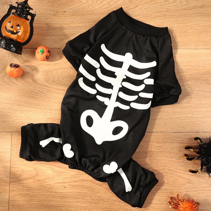 Costume Scheletro Halloween per Cani Fosforescente – Tutina Nera per Cani Piccoli e Medi