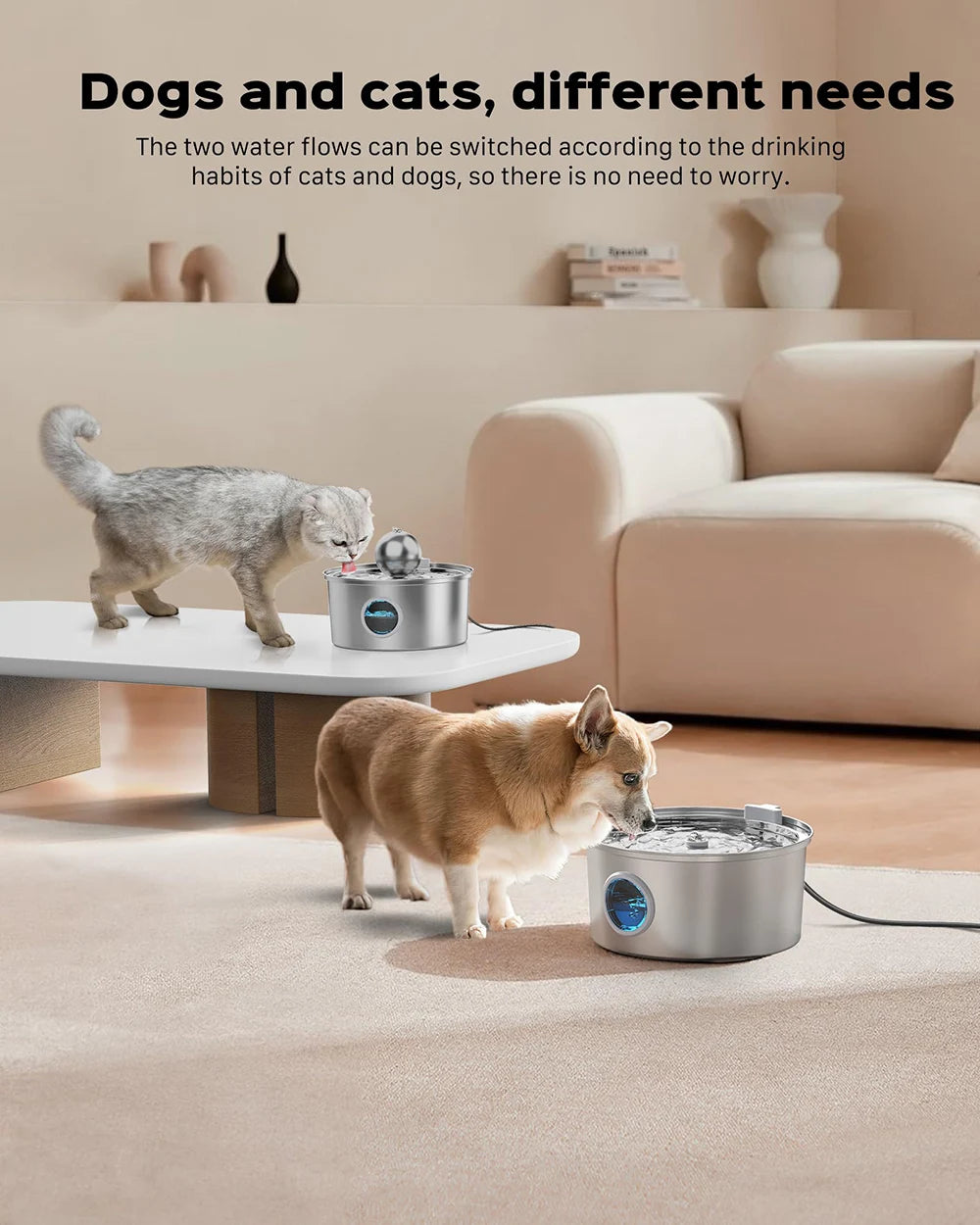 ZYFeeder Fontanella per Gatti e Cani 4L in Acciaio Inox 304 con Filtro e Indicatore Livello