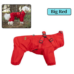 Impermeabile per Cani con Pettorina Integrata – Tuta 4 Zampe Riflettente e Regolabile – Red
