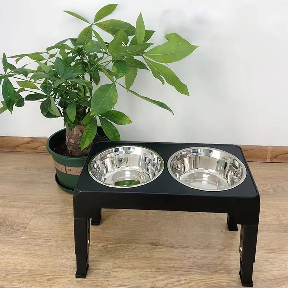 Ciotole Rialzate per Cani con Supporto Regolabile e 2 Ciotole in Acciaio Inox