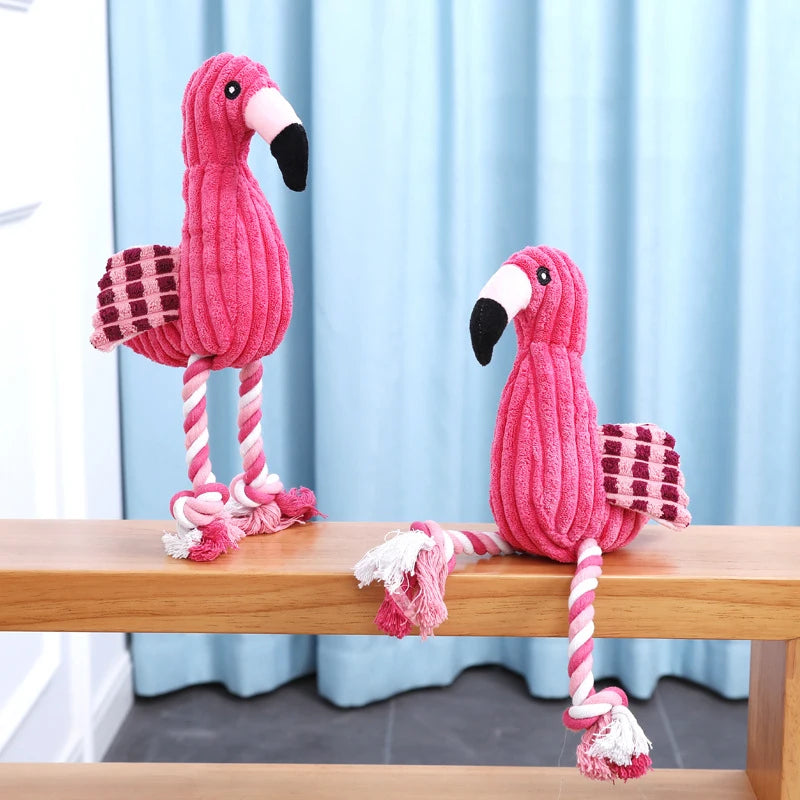 Gioco Peluche per Cani con Squeaker e Corda | Fenicottero Interattivo