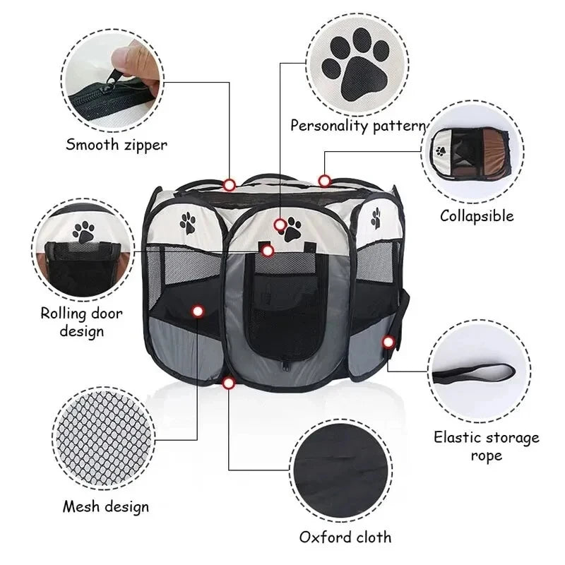 Recinto Pieghevole per Cani e Gatti | Box Ottagonale in Tessuto Oxford Traspirante e Portatile