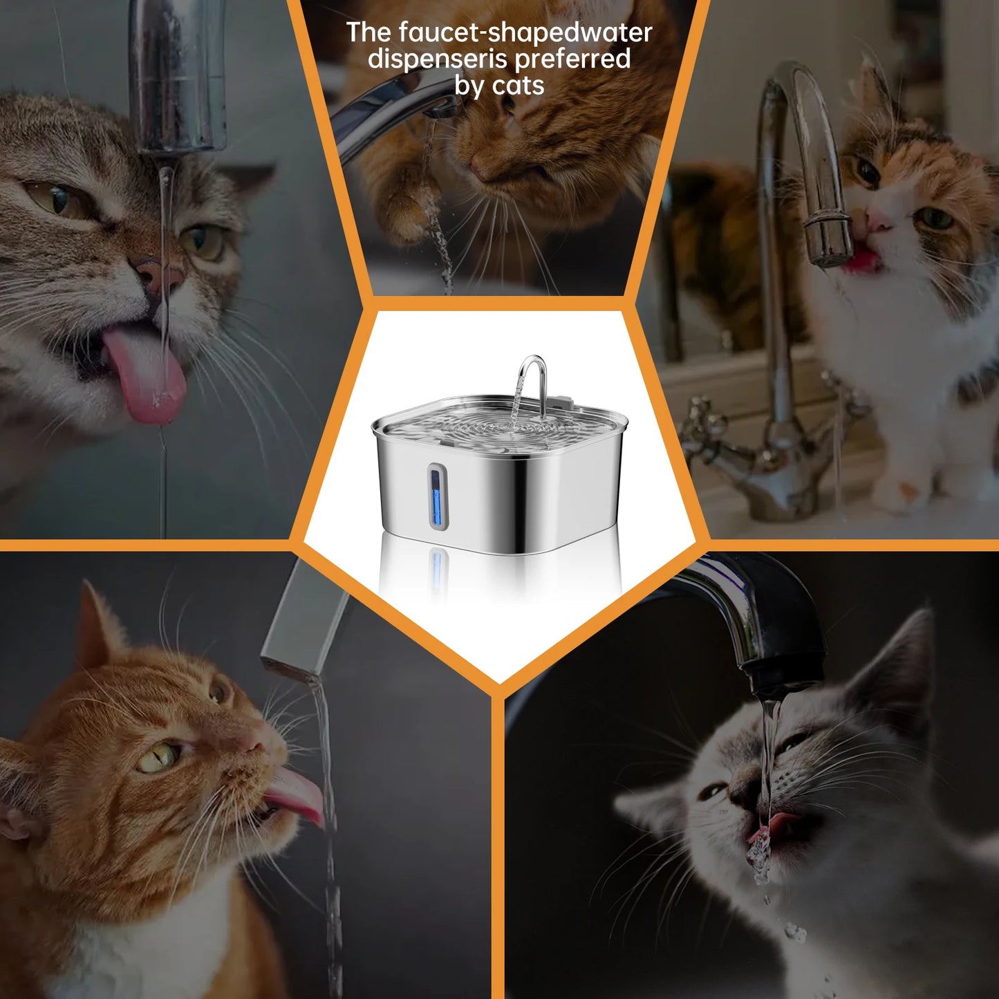 Fontanella per Cani e Gatti 14L in Acciaio Inox 304 con Filtro e Indicatore Livello Acqua