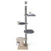 Tiragraffi Soffitto-Pavimento in Legno Multilivello – Torre per Gatti Regolabile (236-271 cm) con Cuccia in Pino, Amaca e Tappetini Lavabili
