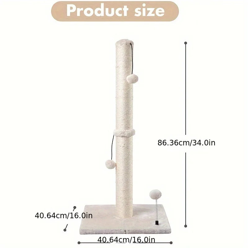 Tiragraffi a Colonna Premium Basic – Postazione in Sisal Naturale con Pallina Pendente per Gatti Indoor - Partenopet