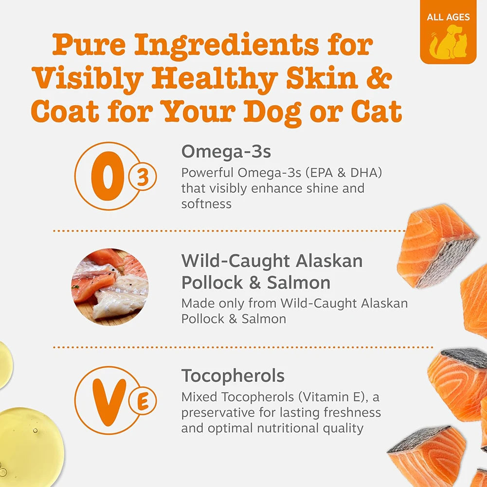 Olio Omega-3 di Salmone e Pollock dell’Alaska per Cani e Gatti 251 ml – EPA e DHA