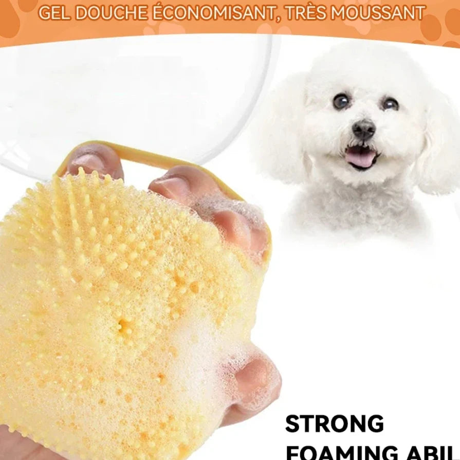 Spazzola da Bagno e Massaggio 3-in-1 per Cani e Gatti | Dispenser Shampoo in Silicone Morbido | Spazzola Gomma per Toelettatura e Pulizia Profonda