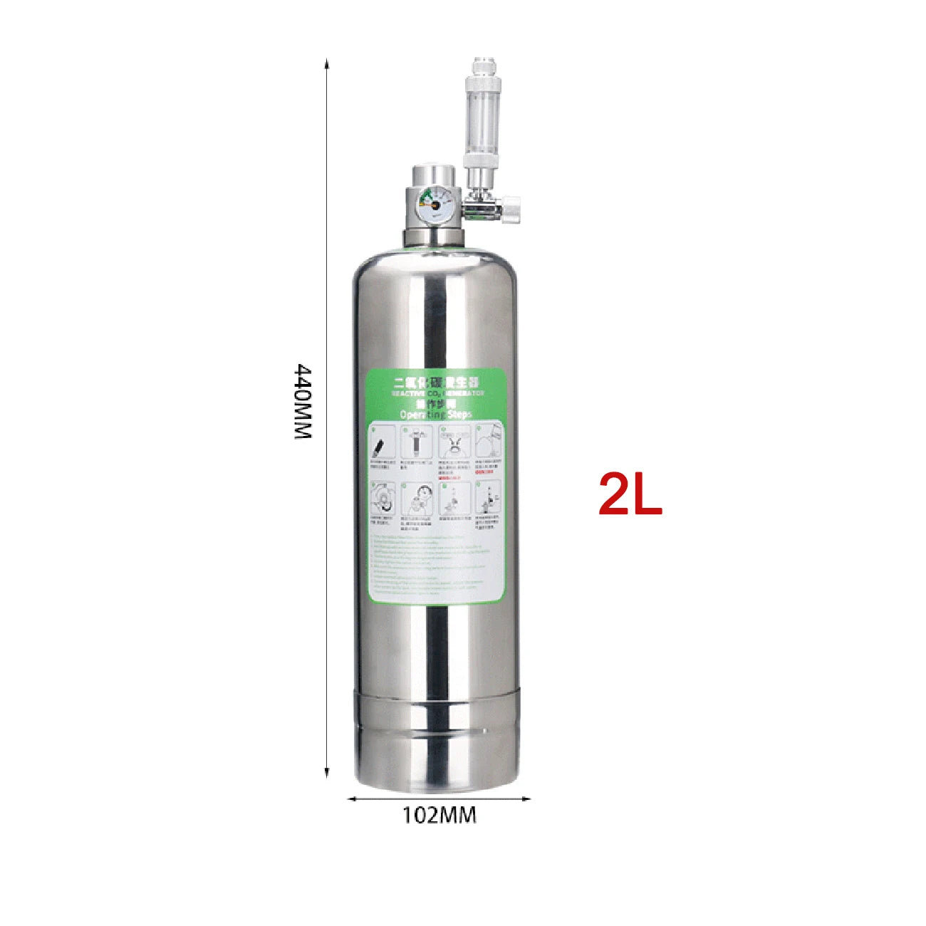 Generatore CO2 Acquario Professionale in Acciaio Inox | Kit Reattore 1L/2L - Partenopet