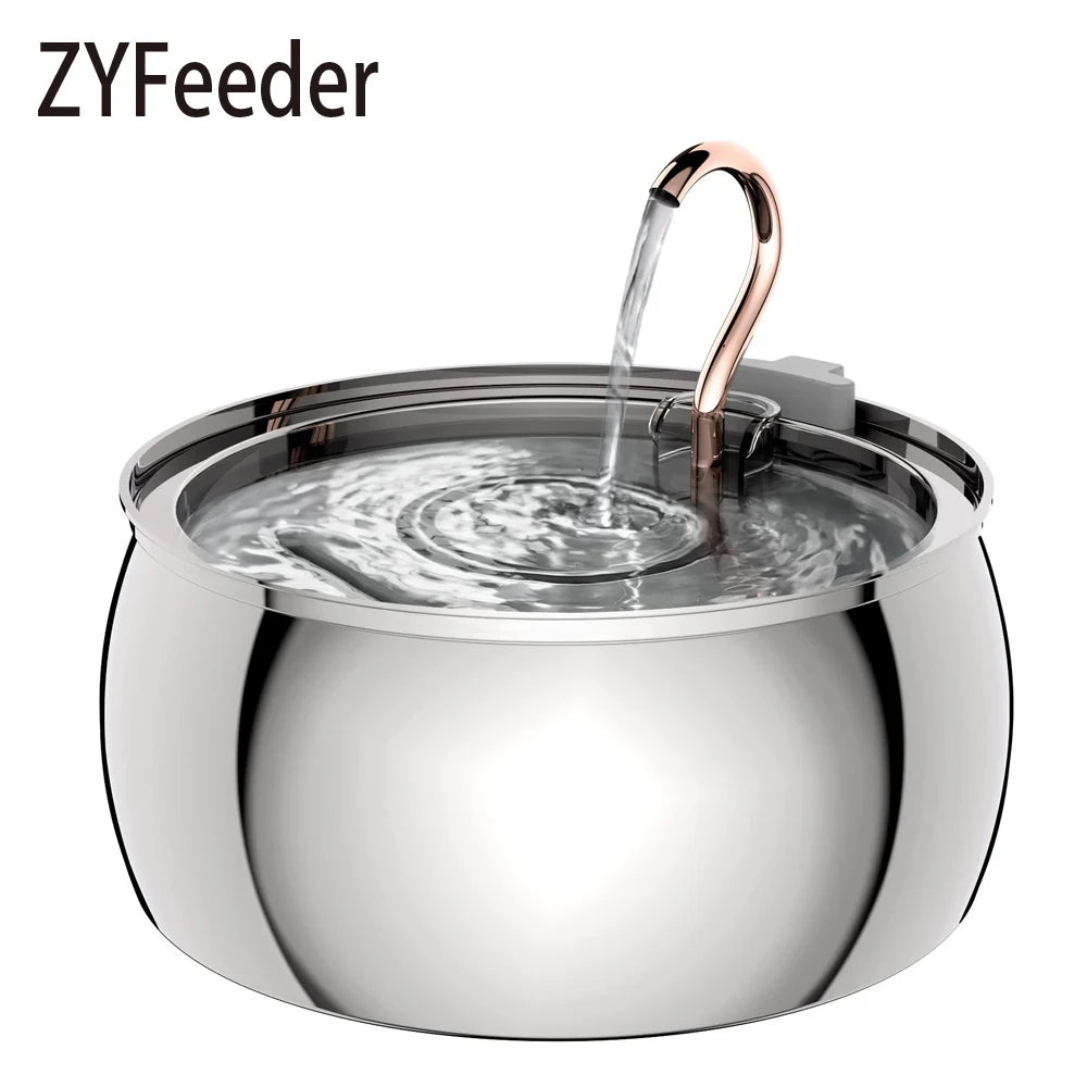 ZYFeeder Fontanella per Gatti e Cani 4L in Acciaio Inox 304 con Filtro e Indicatore Livello
