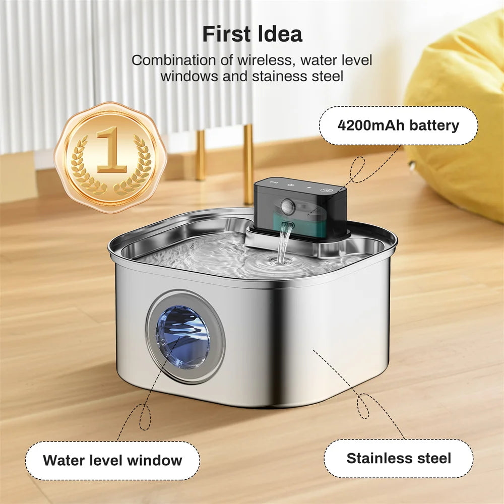 Fontanella Wireless per Gatti 3,2L in Acciaio Inox 304 con Sensore e Filtro