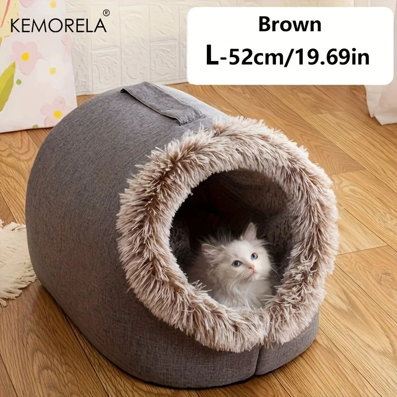 KEMORELA Cuccia Igloo Invernale per Gatti – Casetta Calda e Morbida in Peluche – Taglie M e L