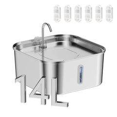 Fontanella per Cani e Gatti 14L in Acciaio Inox 304 con Filtro e Indicatore Livello Acqua – Pet Water 6chip