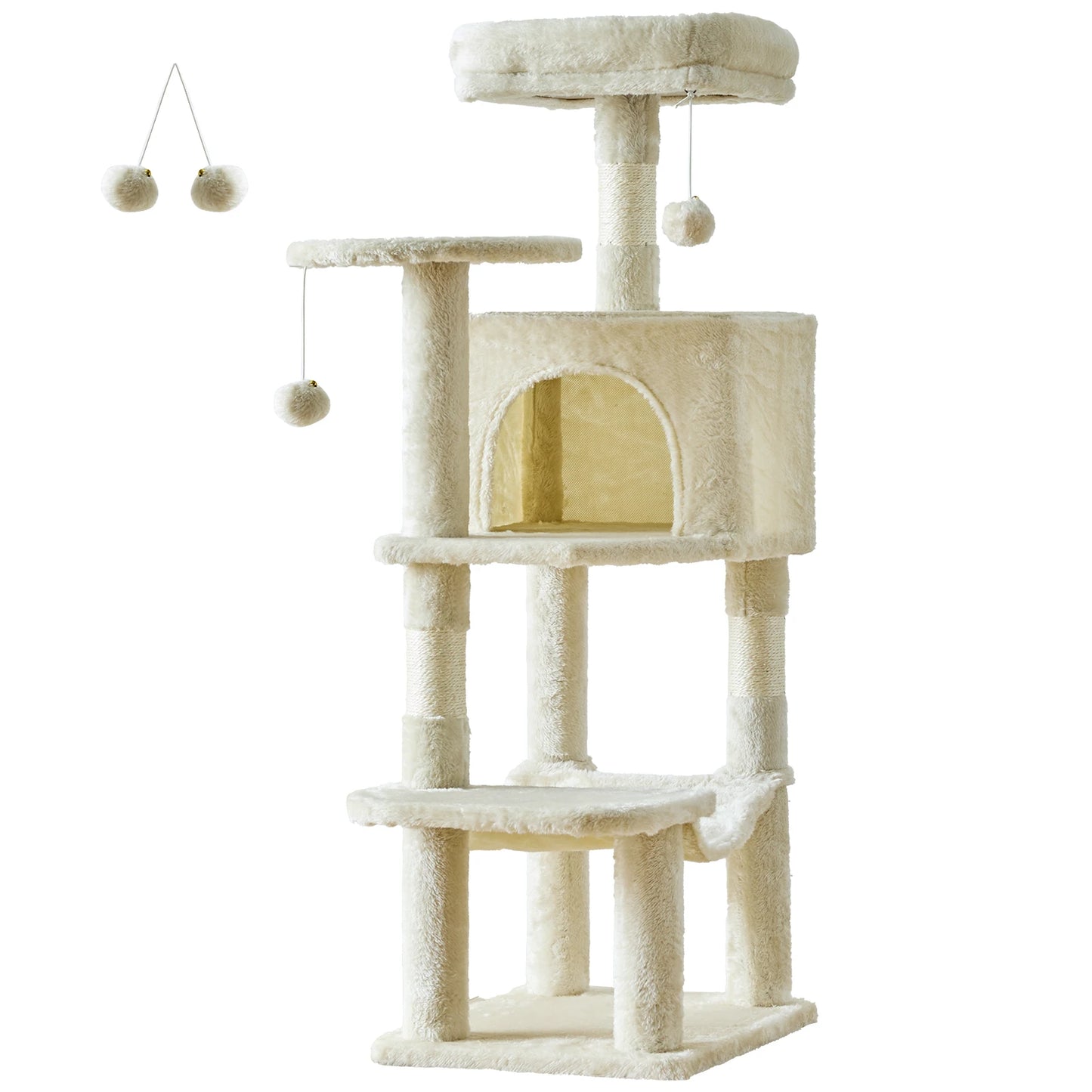 Tiragraffi per Gatti Multi-Livello 112 cm con Cuccia, Amaca, Piattaforme e Tiragraffi in Sisal