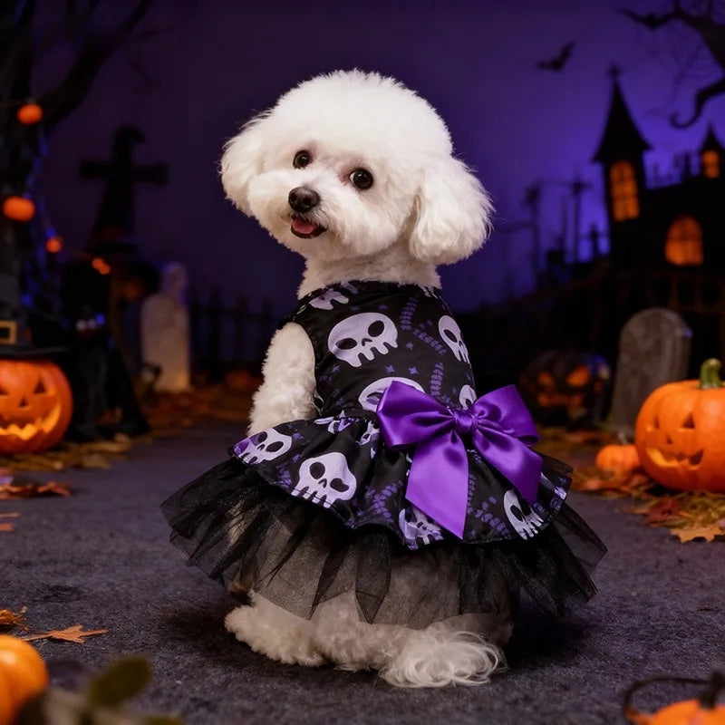 Vestito Halloween per Cani – Abito con Tulle e Fiocco per Cani Piccoli e Medi