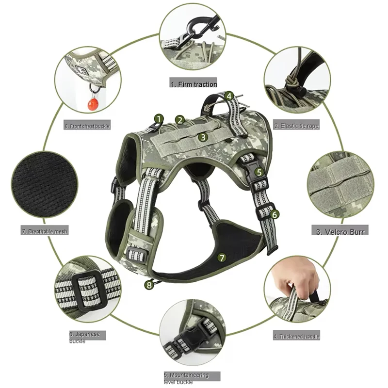 Pettorina Tattica per Cani – Imbracatura Professionale Anti-Tiro, Riflettente, Regolabile e con Maniglia di Controllo