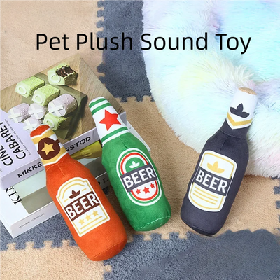 Gioco Peluche per Cani a Forma di Bottiglia di Birra | Gioco per Cani con Squeaky