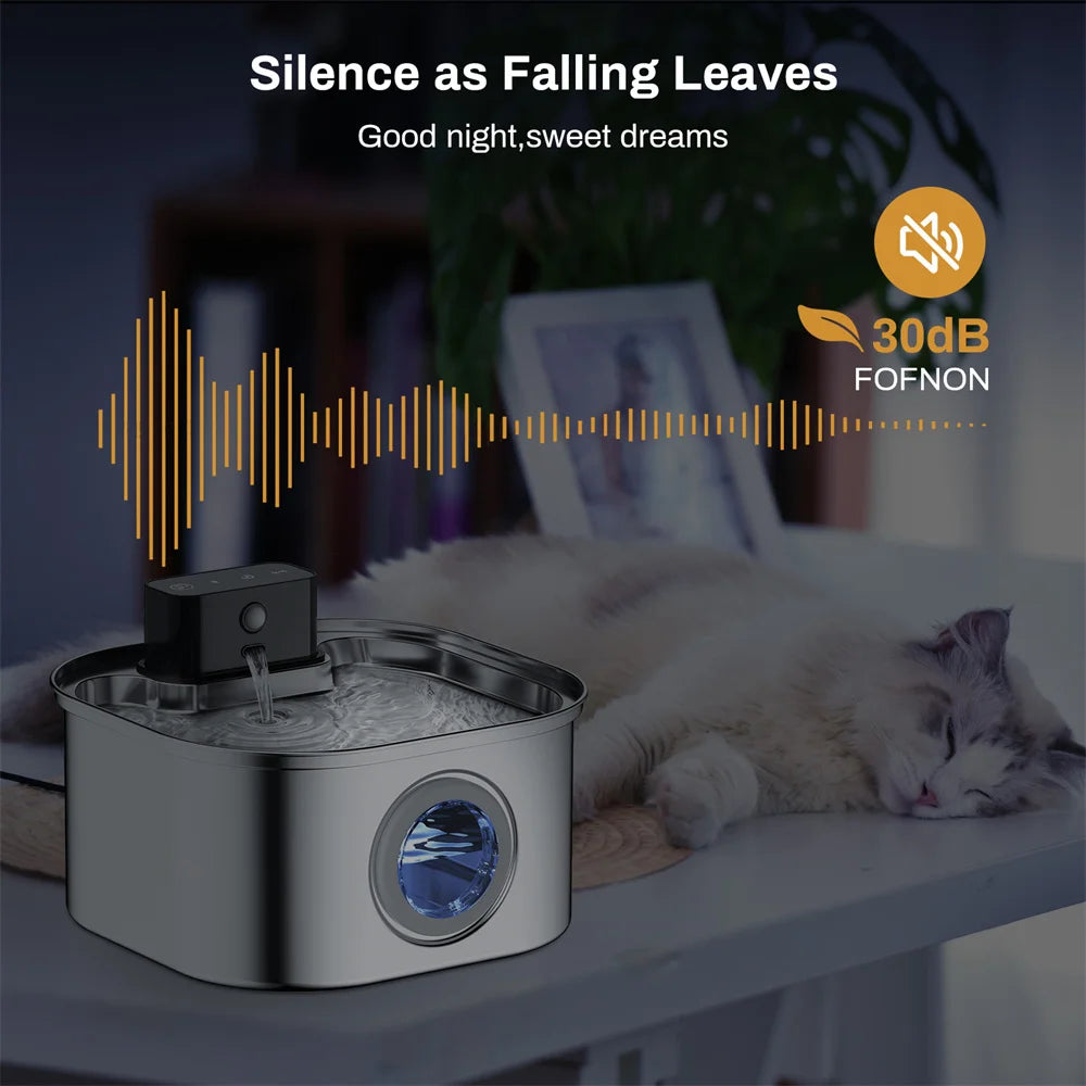 Fontanella Wireless per Gatti 3,2L in Acciaio Inox 304 con Sensore e Filtro