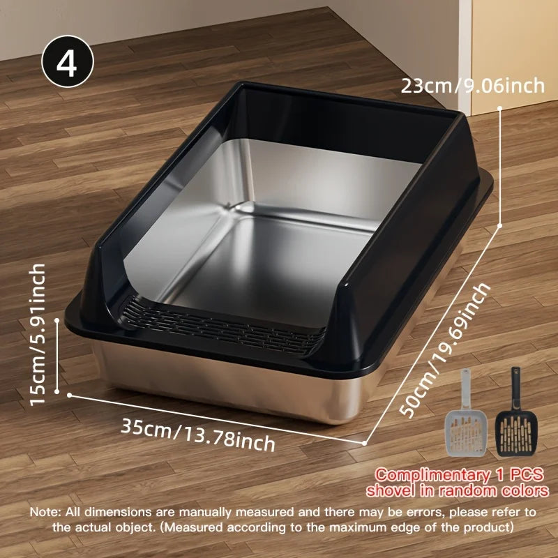 Lettiera per Gatti in Acciaio Inox con Bordo Antischizzo e Coperchio Rimovibile