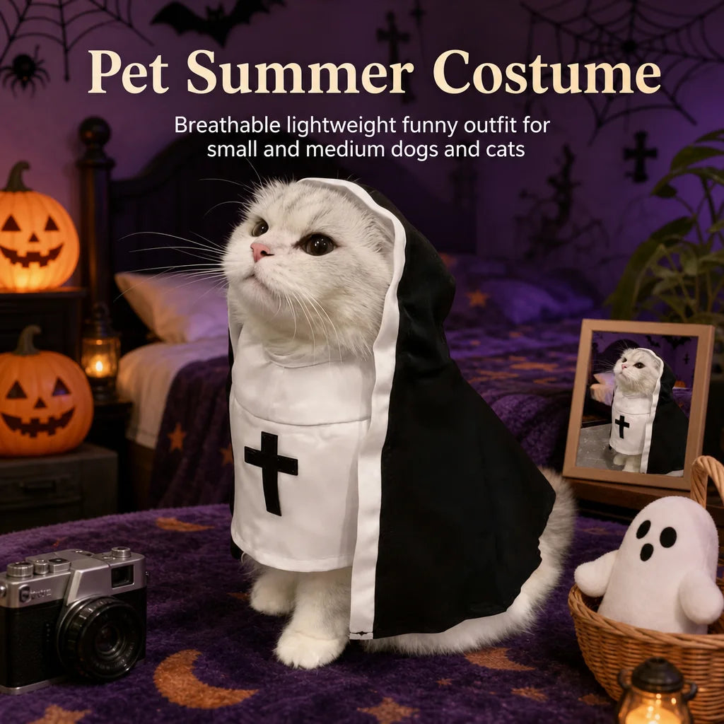 Costume da Suora per Cani e Gatti – Travestimento Halloween Leggero e Traspirante