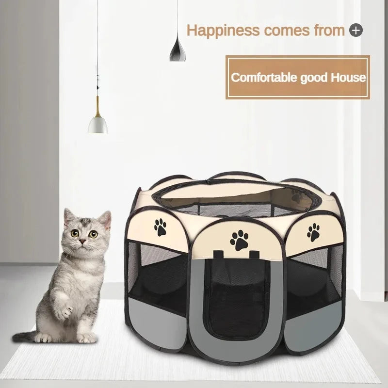 Recinto Pieghevole per Cani e Gatti | Box Ottagonale in Tessuto Oxford Traspirante e Portatile