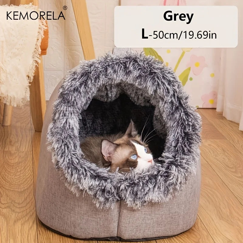 KEMORELA Cuccia Igloo Invernale per Gatti – Casetta Calda e Morbida in Peluche – Taglie M e L